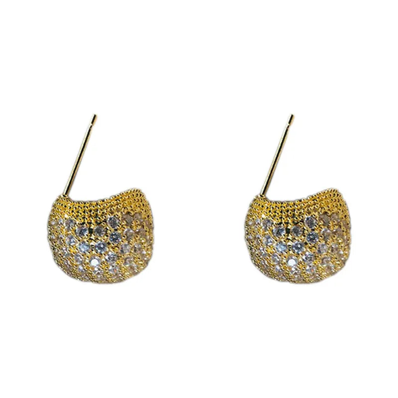 Geometric drop earrings with diamond accents and golden beans in gold and white colours