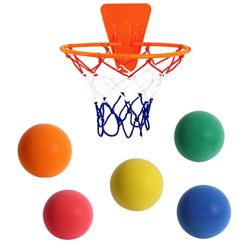 Silent high density foam basketball in assorted colours with basketball frame