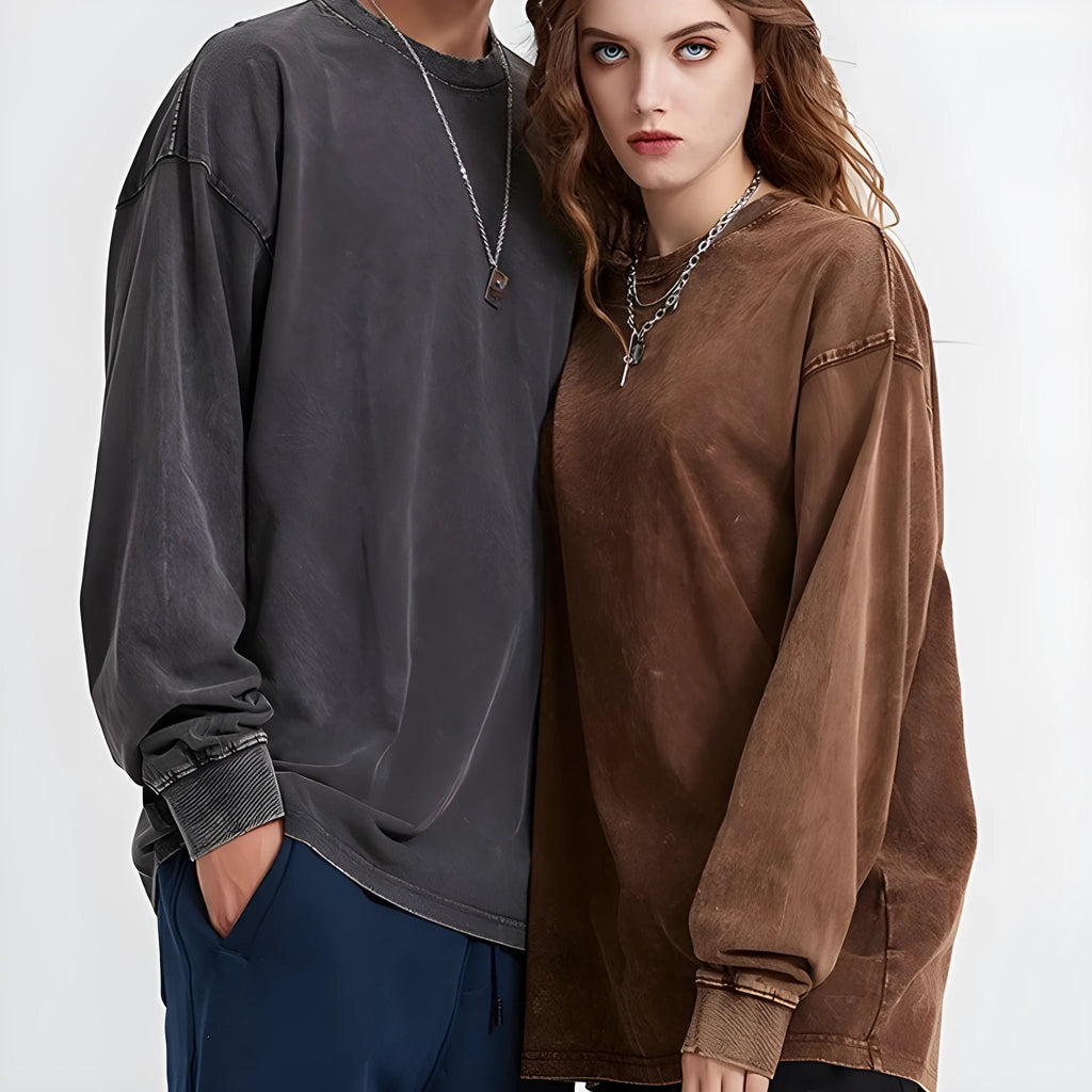 Men's vintage loose fit cotton pullover jumper in batik wash colours