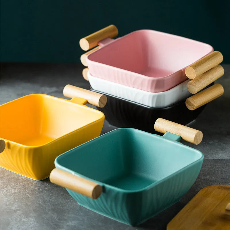 Creative irregular shaped porcelain bowl with lid in black, green, pink, or white colour.