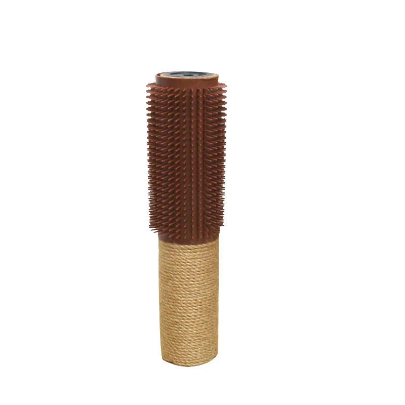 A brown sisal fibre scratching post for cats, standing 30cm tall on a wooden base.