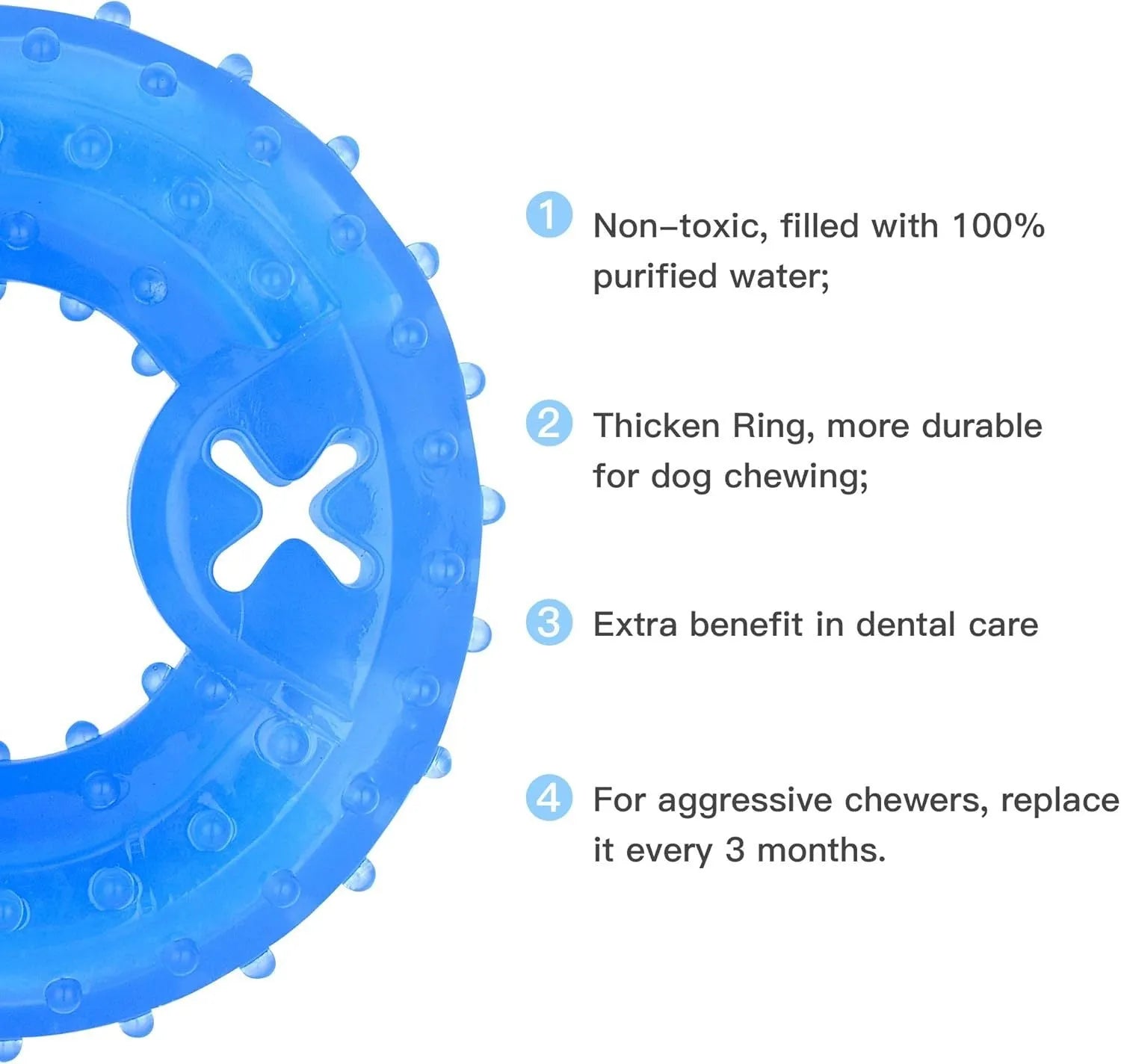 Freezable dog cooling chew toy in bone and circle shapes for teething puppies and anxiety relief.