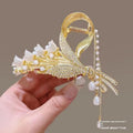 Women's large alloy butterfly tassel barrette with electroplating finish