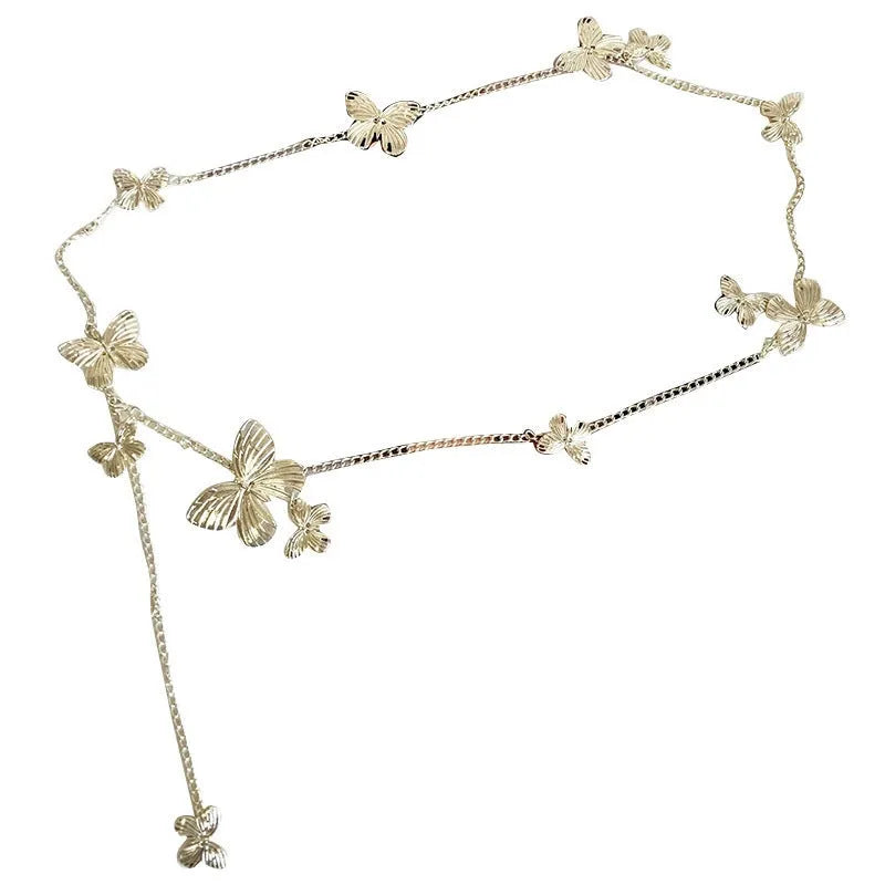 Gold or silver alloy butterfly waist chain showing 40cm decorative section on 104cm length