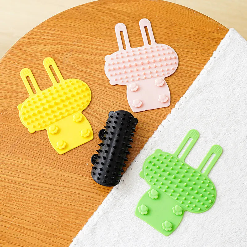 Silicone pet grooming comb with adjustable strap in assorted colours for cats and dogs