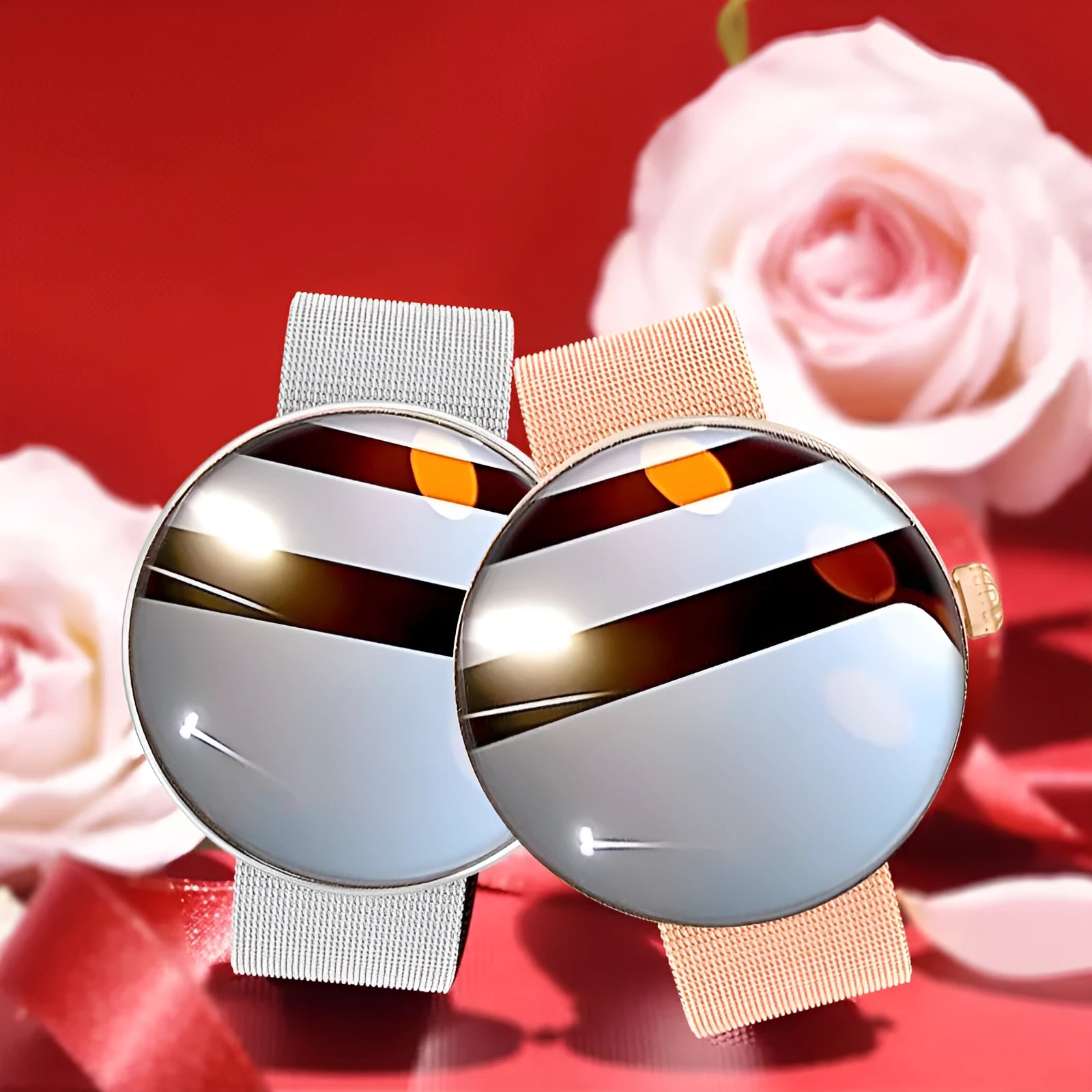 Women's smart watch with circular aluminium alloy case and metal strap showing colour touch screen