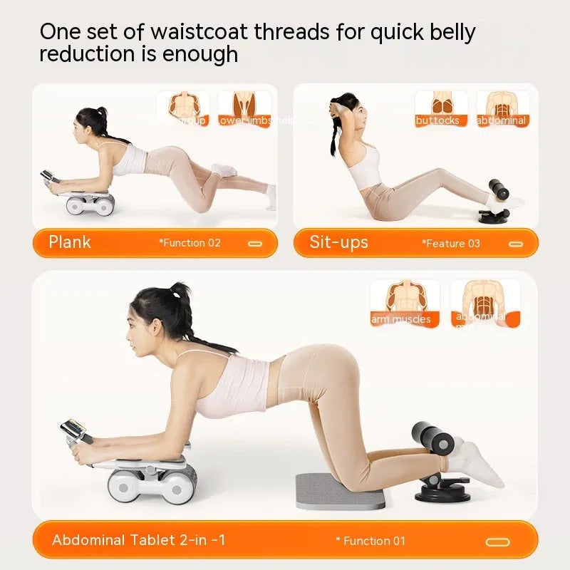 White belly contraction fitness roller with large LED timing and calorie counting screen.