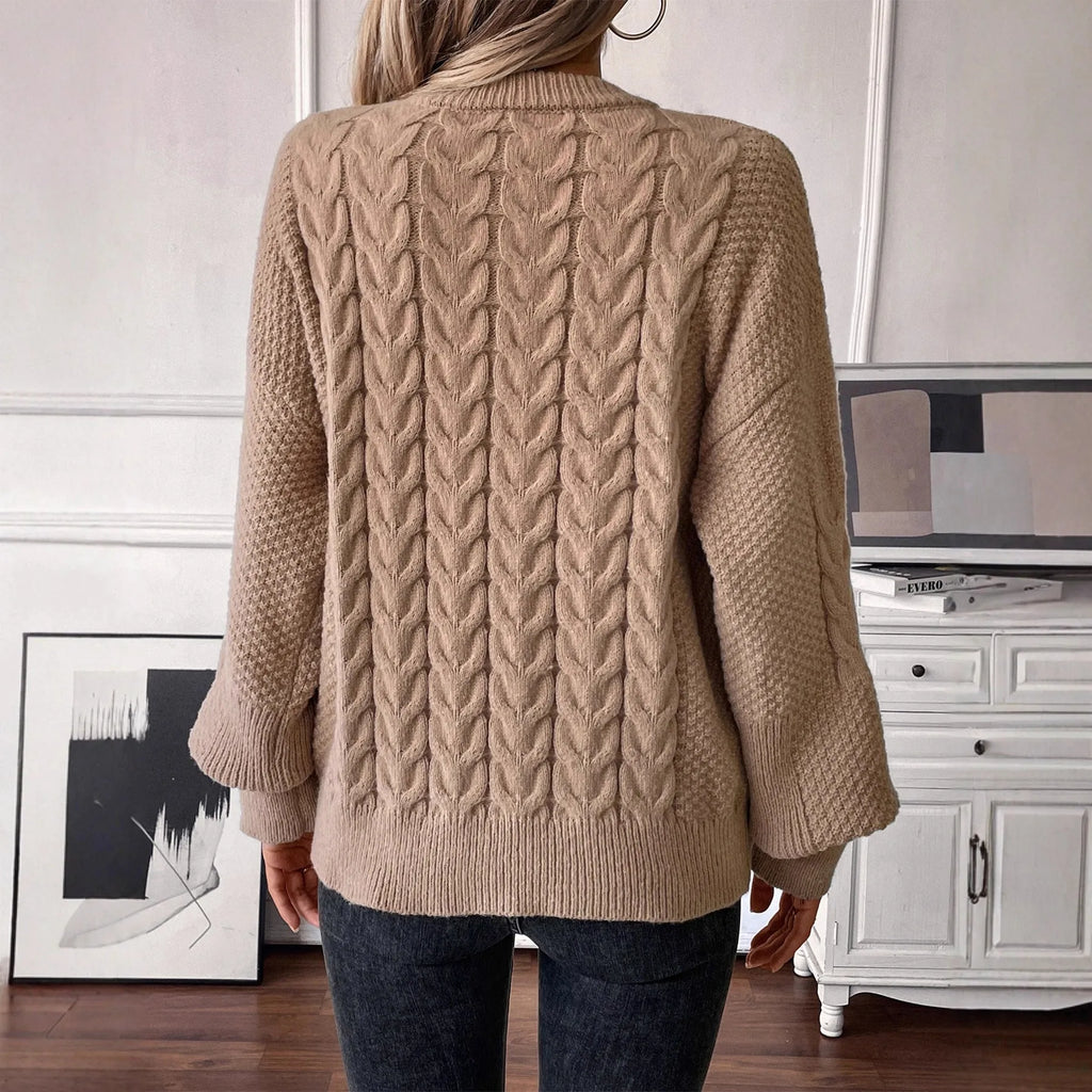 Women's loose casual sweater with twist detail in solid khaki colour