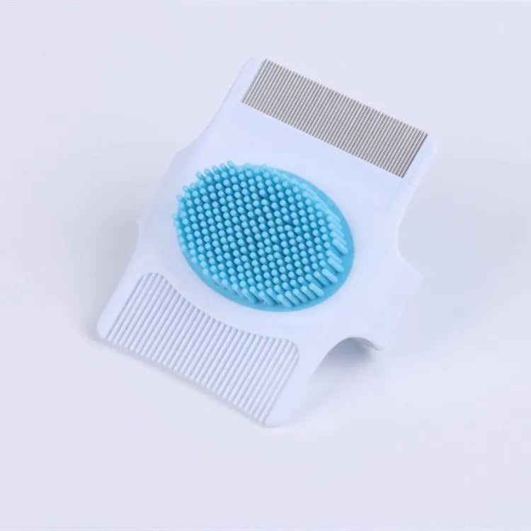 Blue multifunctional pet comb for dogs with grooming, hair removal and flea checking functions
