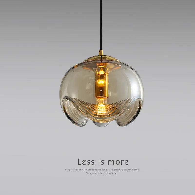 Modern minimalist glass chandelier ceiling light fixture 250mm diameter transparent amber smoky grey options