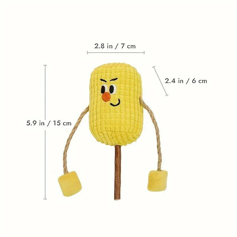 Polio wood corn cob shaped chew toy for cats on a white background