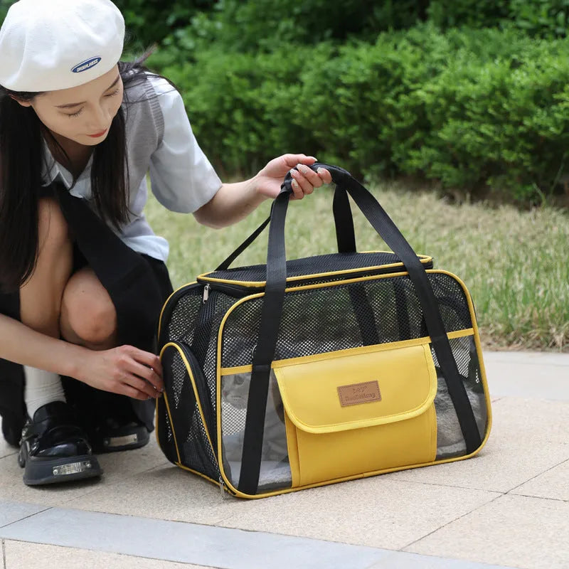 Breathable Oxford cloth one-shoulder pet carrier bag in solid colour for small dogs and cats