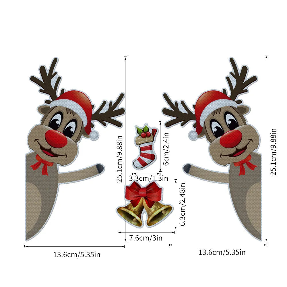 Christmas cartoon elk and bell magnetic car bumper stickers with luminous reflective surfaces
