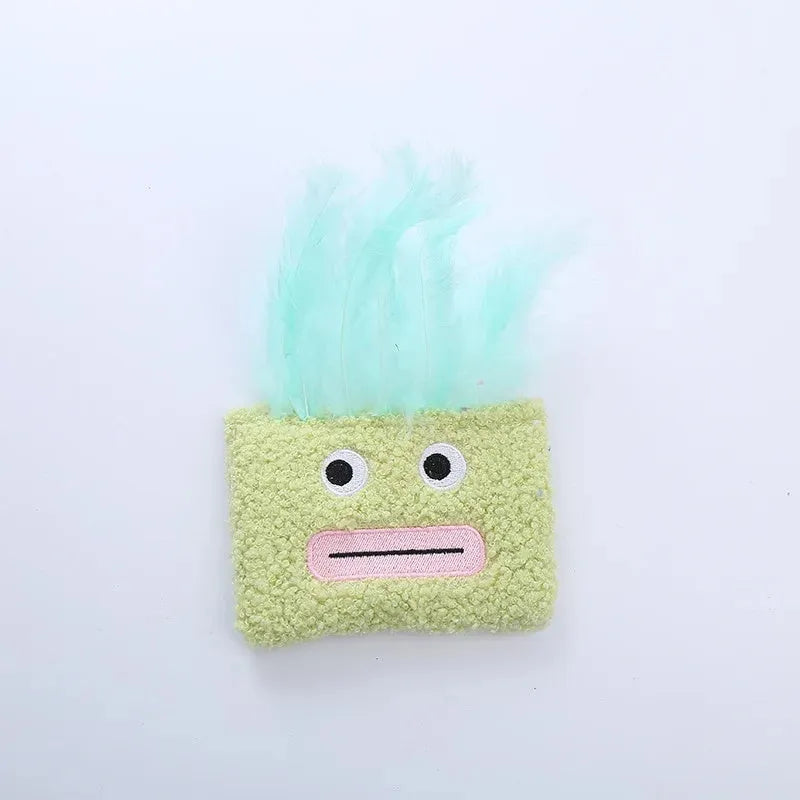 Big mouth explosion head shaped catnip plush toy for cats in blue, green, orange, and purple colours