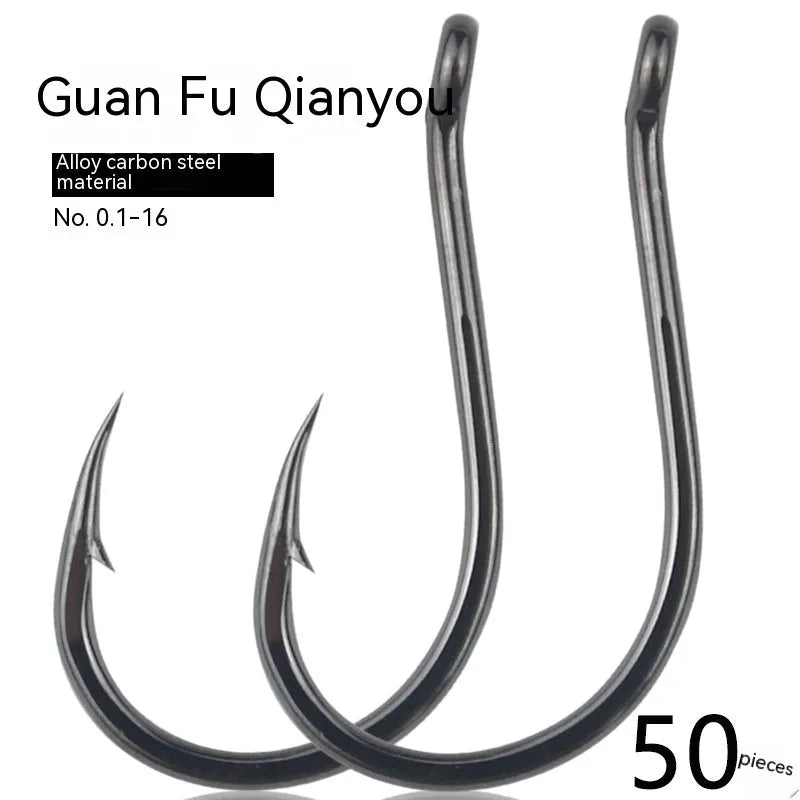 Bulk pack of alloy carbon steel fishing hooks with barbed crooked mouth design for sea rock fishing