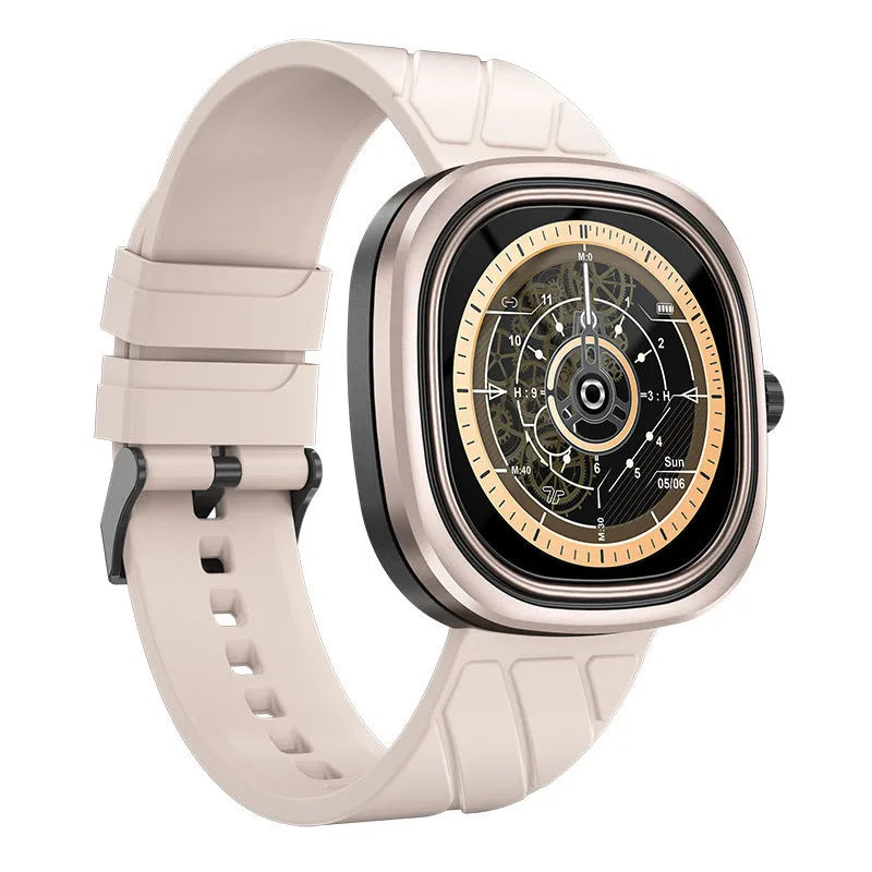 Bluetooth smart sports watch with a black silicone band and a square touch screen display.