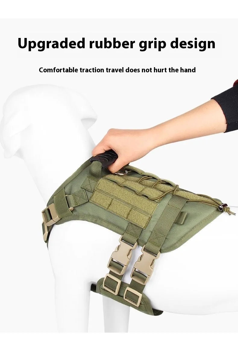 Dog tactical chest and back harness in Oxford cloth with chain ring and rope attachments