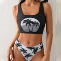 Women's coconut print bikini swimsuit with lace-up front and matching bikini pants.