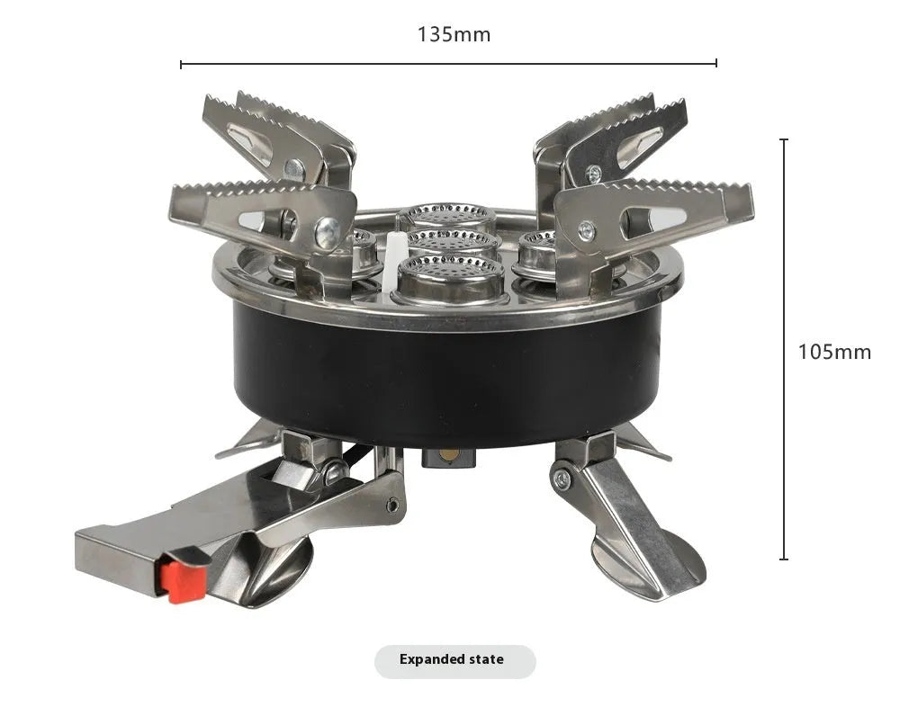 Silver stainless steel and copper portable split camping stove with foldable design and 100cm hose