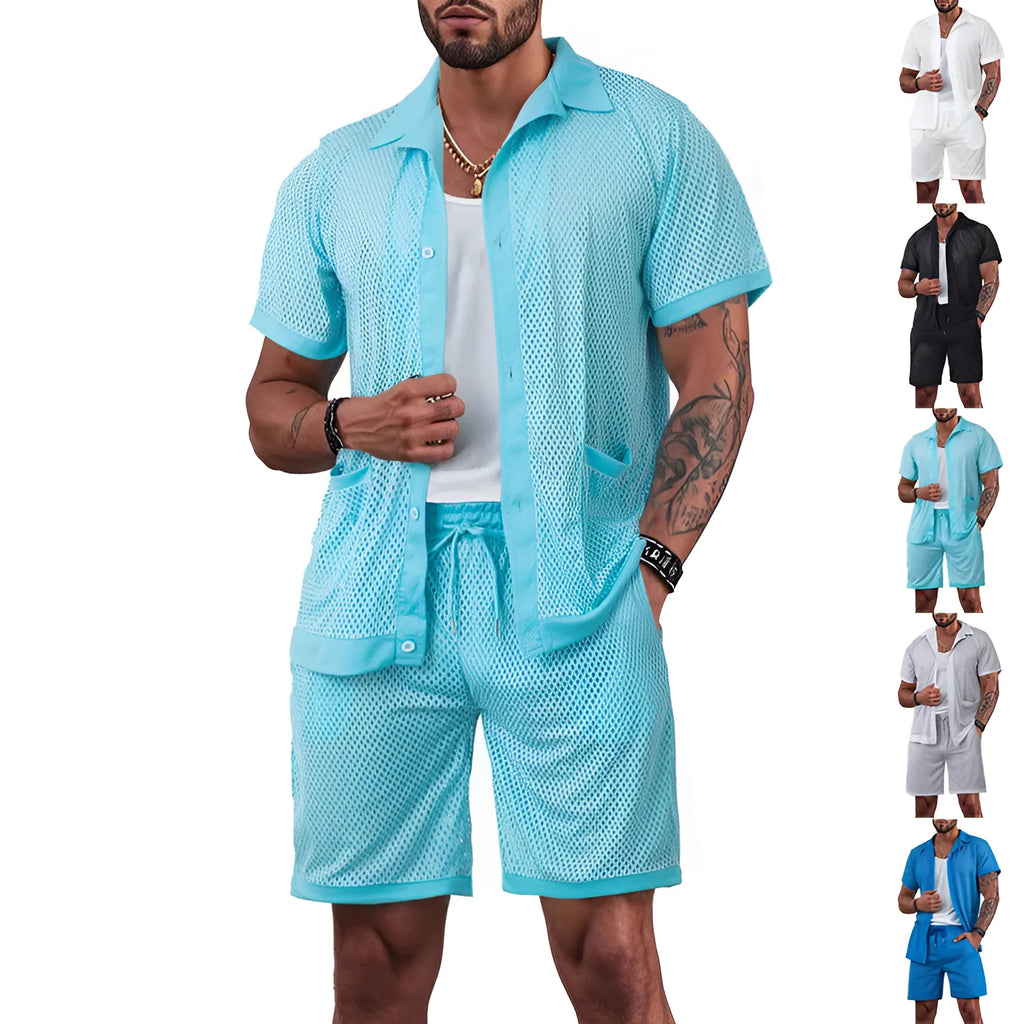 Beach Hawaii see-through cardigan and shorts suit in light grey for summer leisure wear