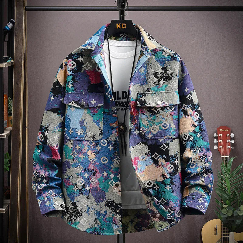 Personality casual lapel shirt coat in straight hem design with long sleeves