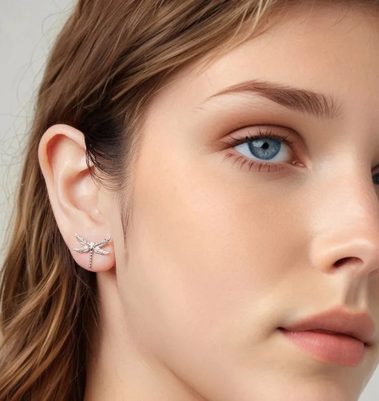 Sterling silver wing dragonfly stud earrings for women 925 silver electroplated SCE1909