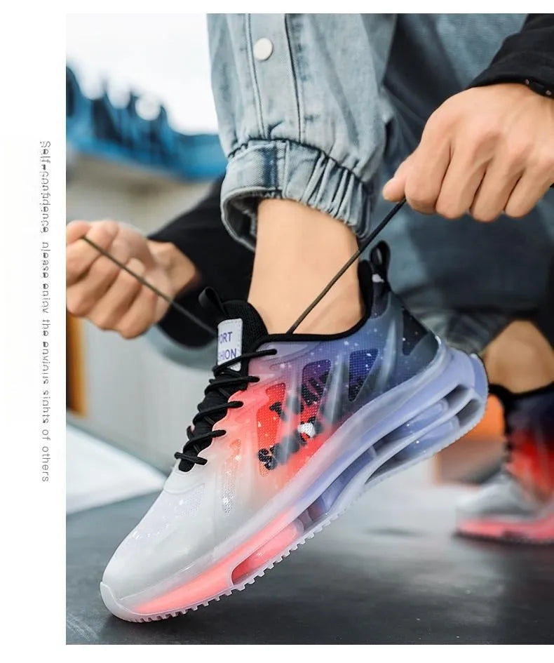 Men's platform sole trainers in mesh with mid-top height and round toe design