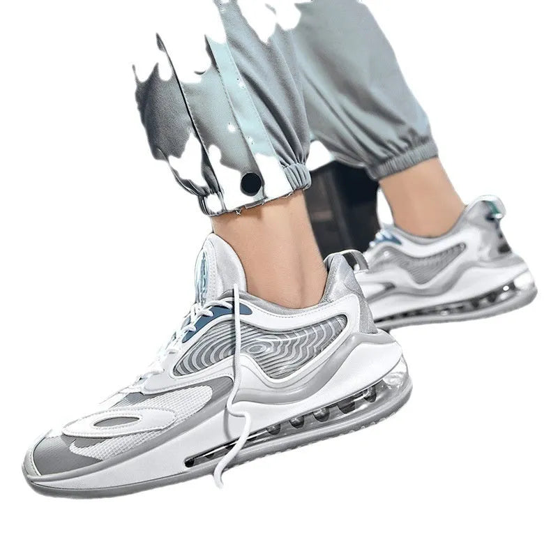 Men's Space Black casual summer shoes with height increase and breathable air cushion on a rubber sole