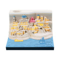 Romantic Santorini 3D notepad paper carving building model with lighting on desk