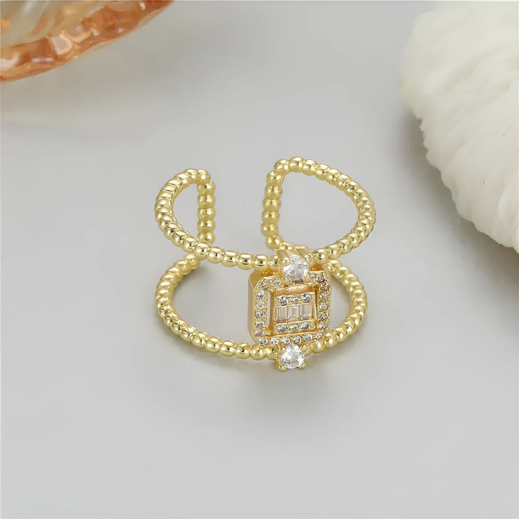 Copper open ring with 14K gold plating in H-12813 colour showing adjustable opening and asymmetric U-shape