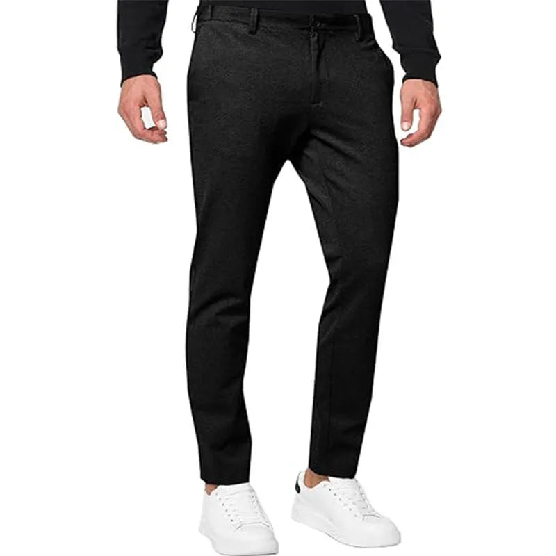 Men's slim-fit tapered chino trousers in a cotton blend fabric shown in a solid colour.