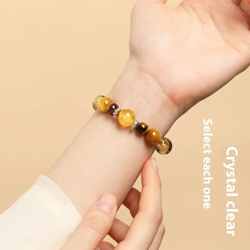 Tiger-eye crystal bracelet with Jinba tower pattern in geometric design