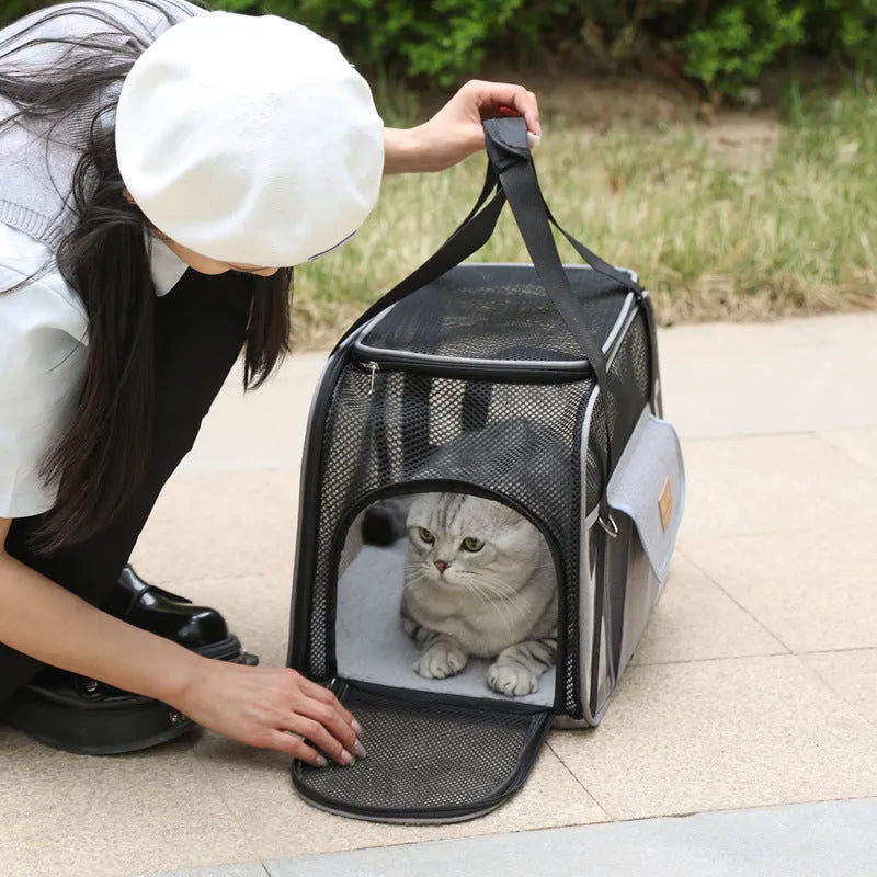 Breathable Oxford cloth one-shoulder pet carrier bag in solid colour for small dogs and cats
