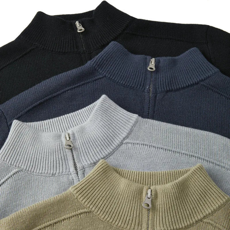 Men's casual thickened wool pullover sweater in slim fit, shown in one of six available colours.