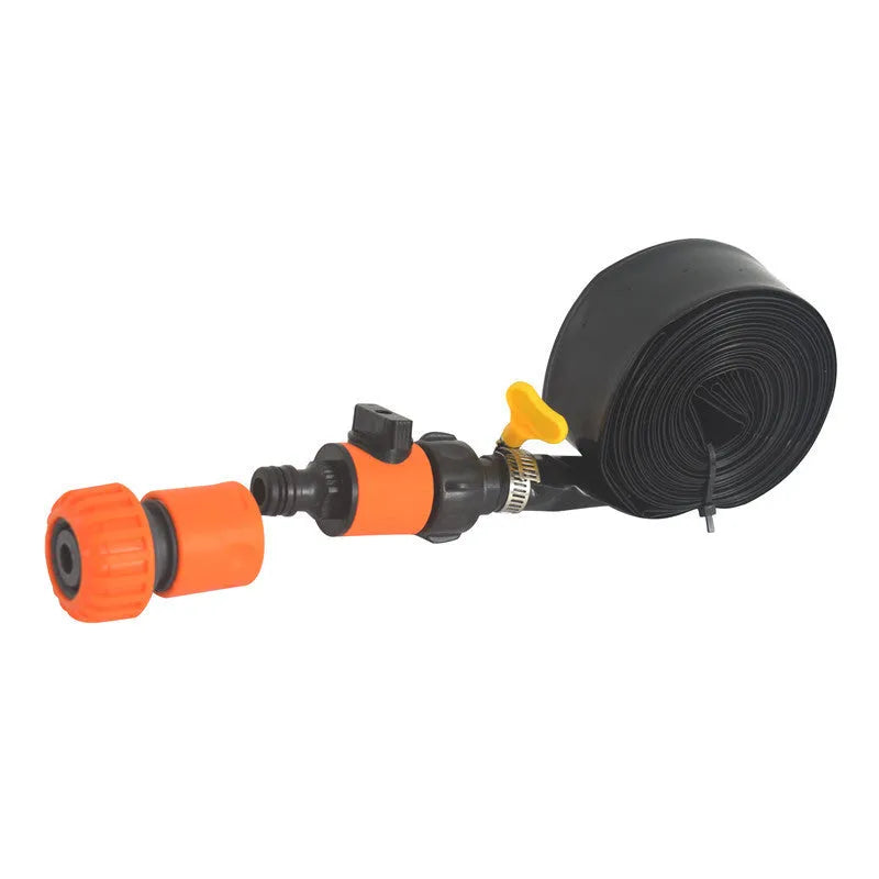 Portable blue or orange plastic garden sprinkler with solar water cooling on grass