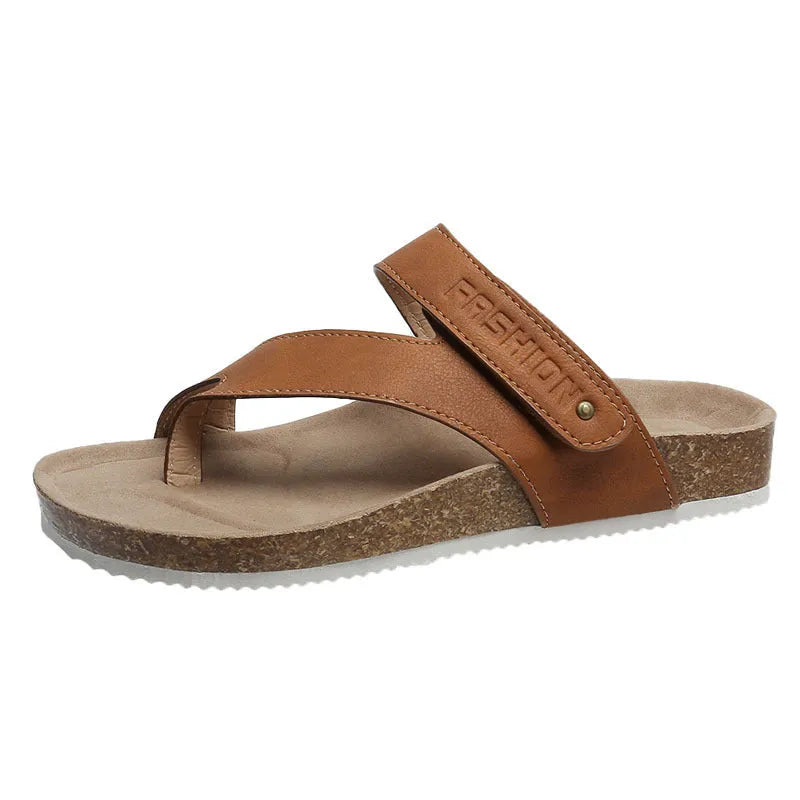 Blue thick-soled flat flip-flops with a toe ring on a foam sole.