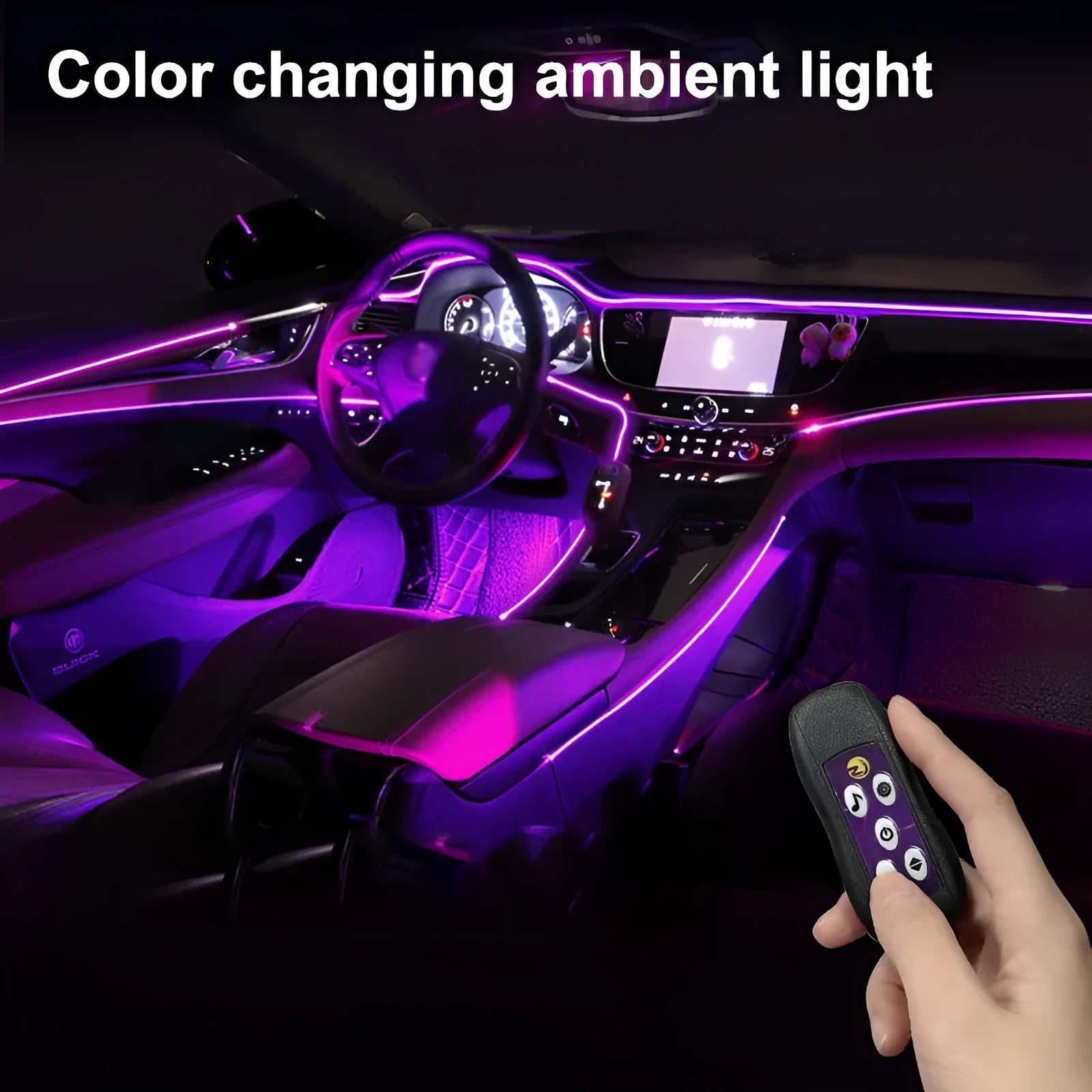 Flexible PVC USB car LED ambient light strip for dashboard and centre console colour-changing decoration.