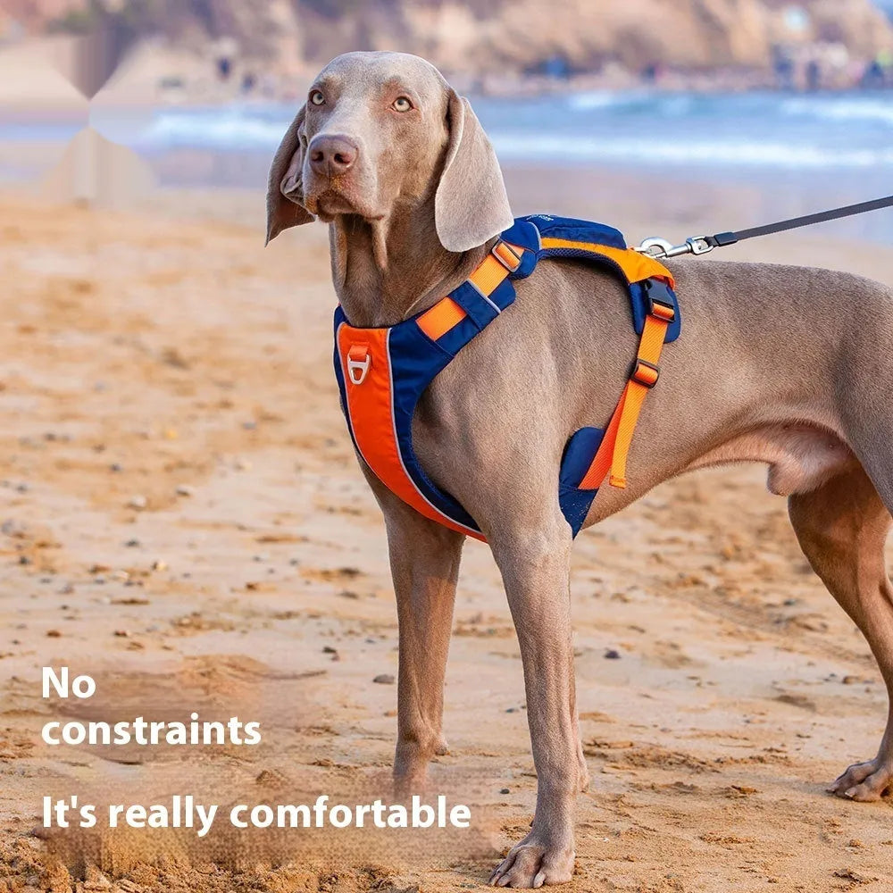 Orange blue and yellow brown nylon dog vest harness for chest strap control