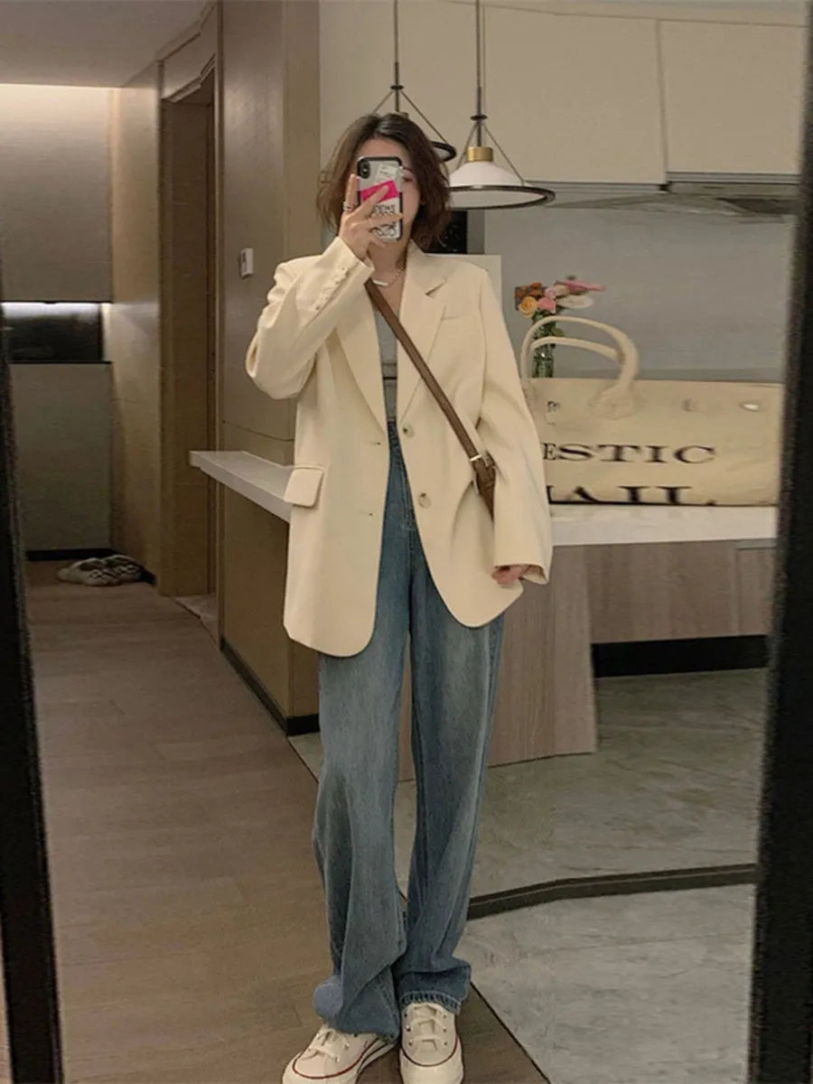 Korean style fried street small suit jacket in polyester with long sleeves and pocket details