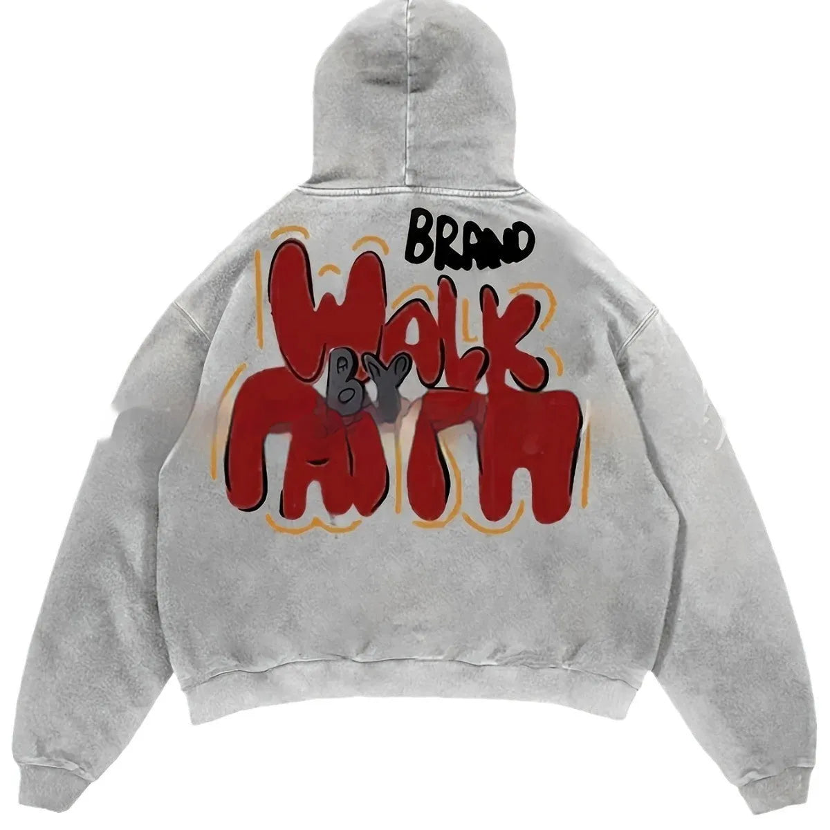 Granny Grey women's hoodie with vintage letter print, front pocket, and long sleeves
