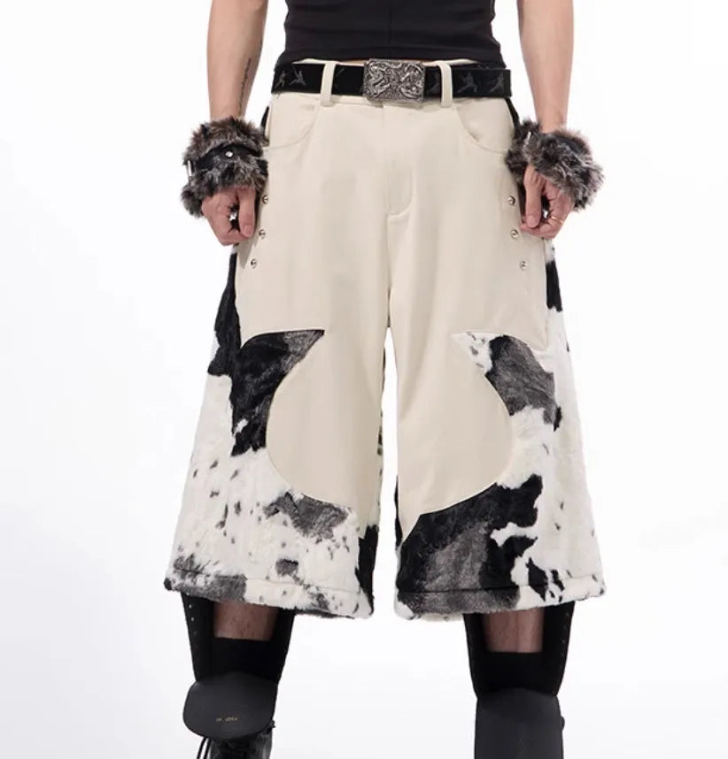 Stitching milk fibre fur cropped pants with personalised pattern options in fashionable city style