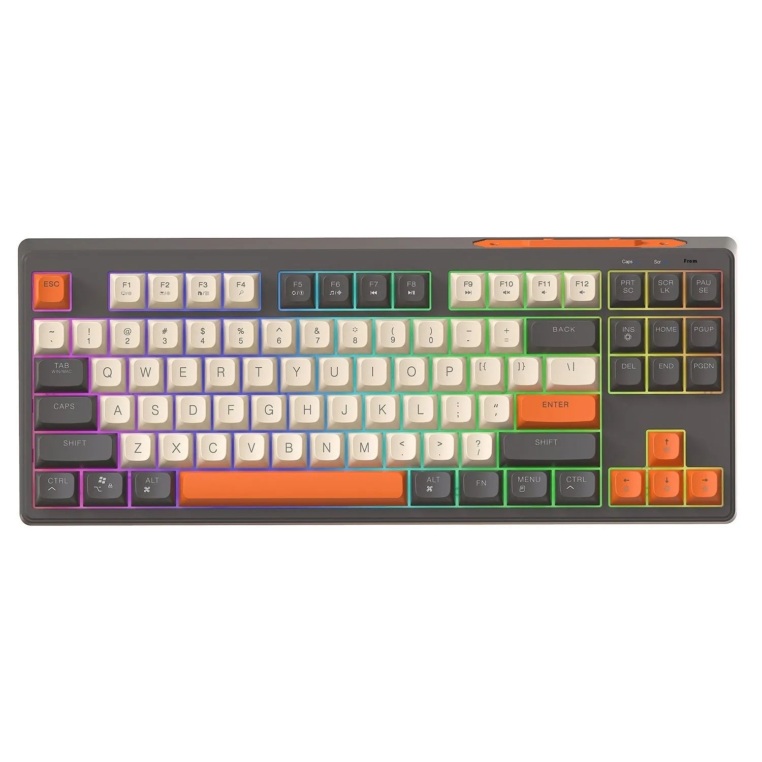 Wireless Bluetooth dual mode mechanical feeling keyboard in Blueberry colour with compact 38 cm design