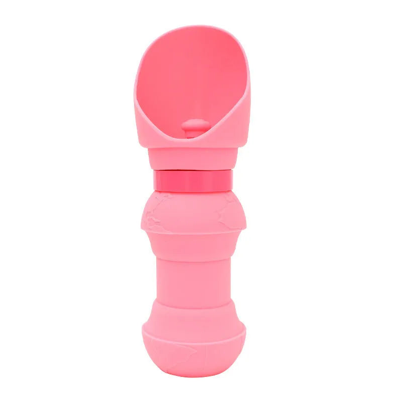 Collapsed and opened views of a silicone folding pet water cup with a lid, shown in a choice of colours.