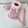 Pink cat cape and beret costume with hand-holding rope accessory in five size options