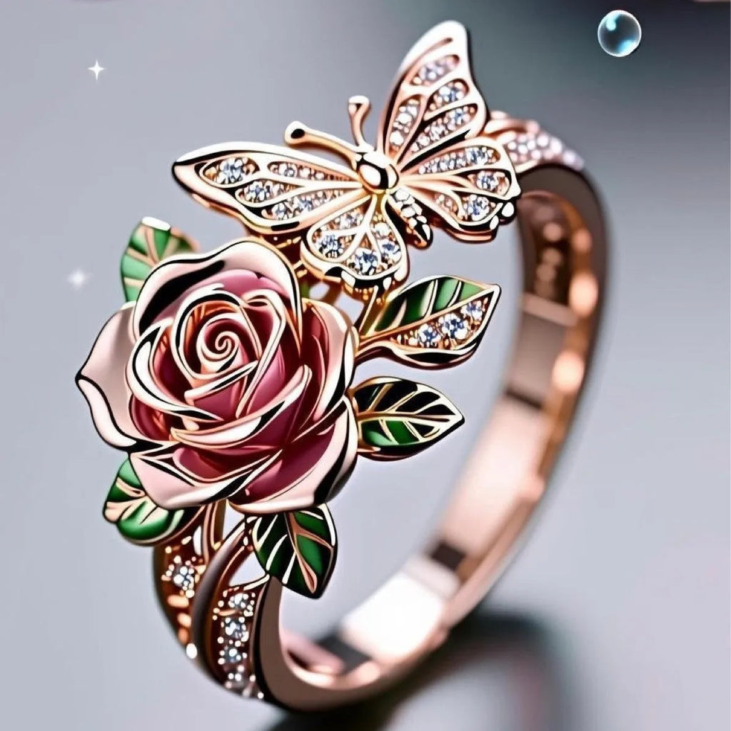 Fairy style butterfly ring with oil-treated finish and adjustable fitting