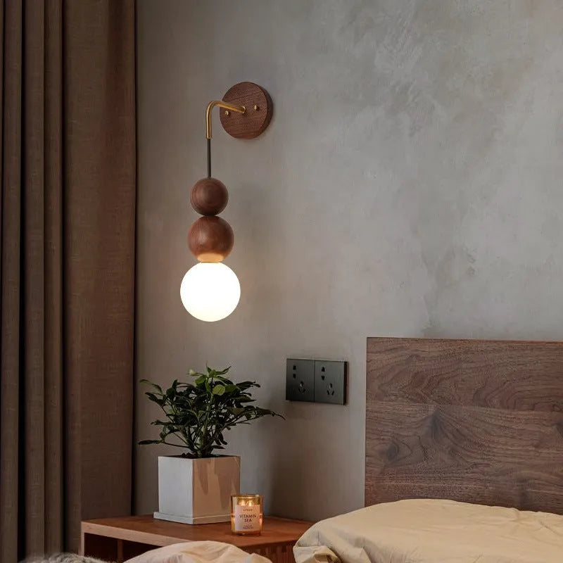 Walnut and copper lollipop suspension wall lamp with tricolour lighting