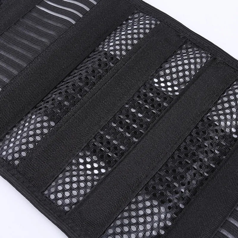Black sports waist support with steel plate lumbar reinforcement for adult fitness activities