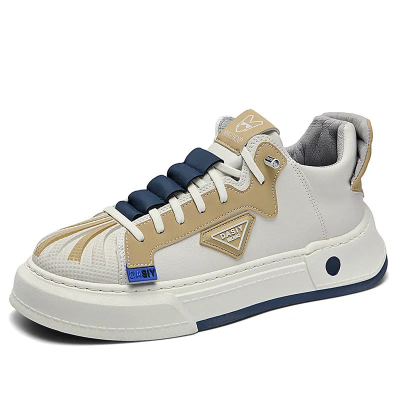 Men's beige low-top sneakers with elastic band closure and mesh lining