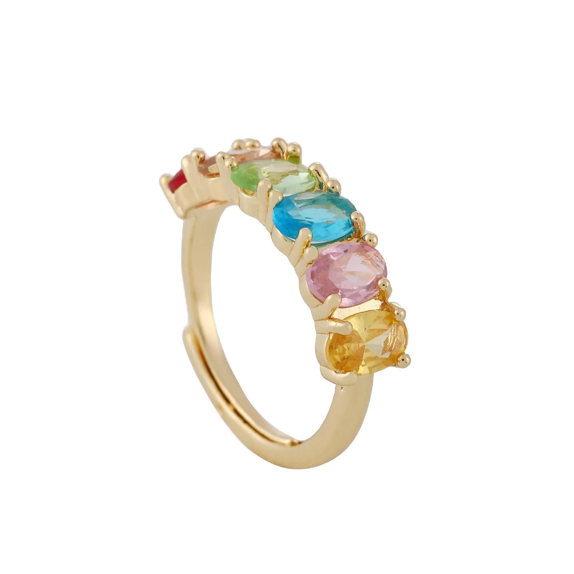 Adjustable gold-coloured zircon ring for women with retro styling