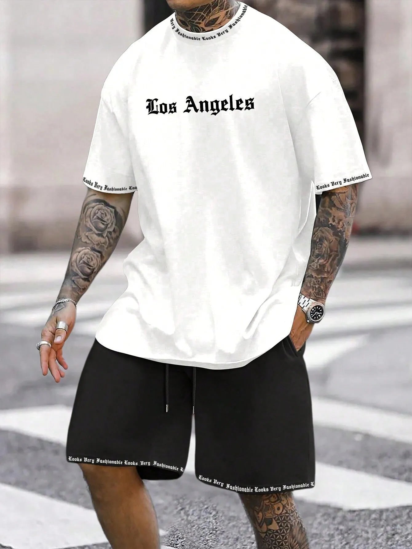 Men's grey sports style short-sleeved top and matching shorts quick-dry two-piece set